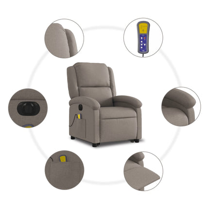 Elektrisk massagefåtölj med uppresningshjälp taupe tyg