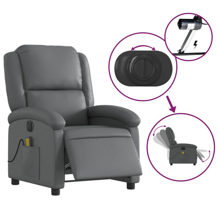 Elektrisk massagefåtölj grå konstläder