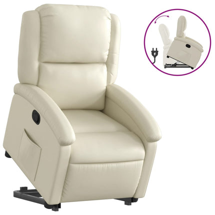 Reclinerfåtölj med uppresningshjälp gräddvit konstläder