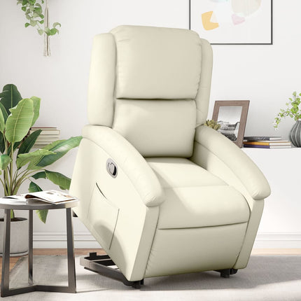 Reclinerfåtölj med uppresningshjälp gräddvit konstläder