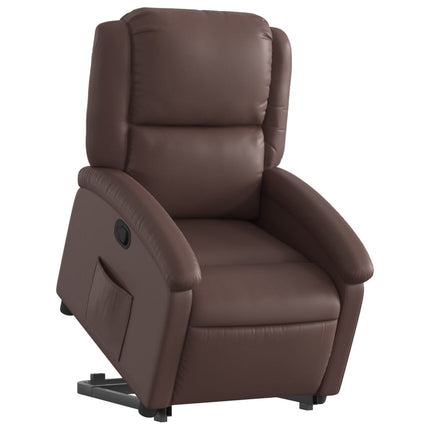 Reclinerfåtölj med uppresningshjälp brun konstläder