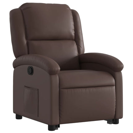 Reclinerfåtölj med uppresningshjälp brun konstläder