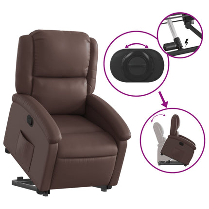 Reclinerfåtölj med uppresningshjälp brun konstläder