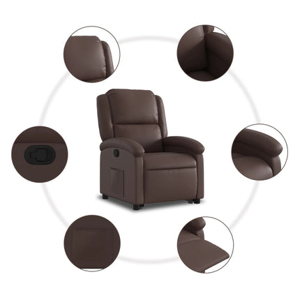 Reclinerfåtölj med uppresningshjälp brun konstläder
