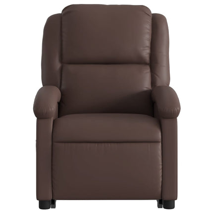 Reclinerfåtölj med uppresningshjälp brun konstläder