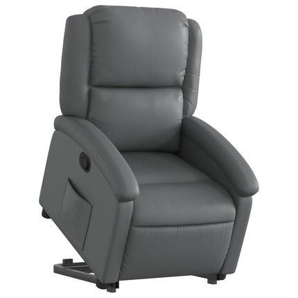 Reclinerfåtölj med uppresningshjälp grå konstläder