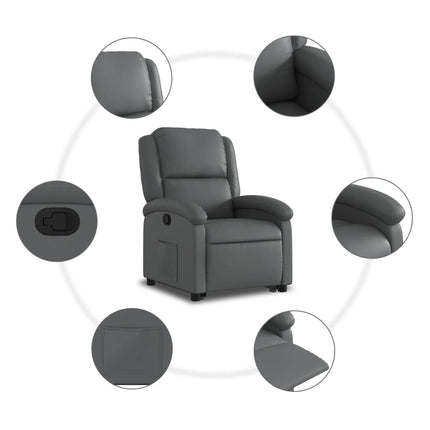 Reclinerfåtölj med uppresningshjälp grå konstläder