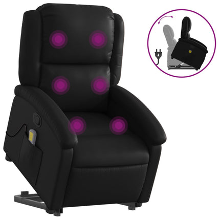 Massagefåtölj med uppresningshjälp svart konstläder