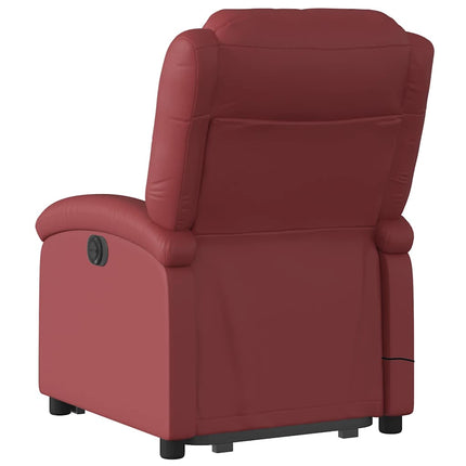 Massagefåtölj med uppresningshjälp vinröd konstläder