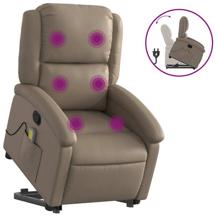 Massagefåtölj med uppresningshjälp cappuccino konstläder