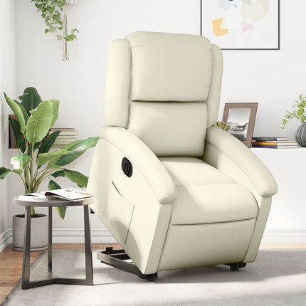 Reclinerfåtölj med uppresningshjälp gräddvit konstläder