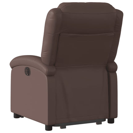 Reclinerfåtölj med uppresningshjälp brun konstläder