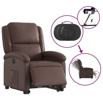 Reclinerfåtölj med uppresningshjälp brun konstläder