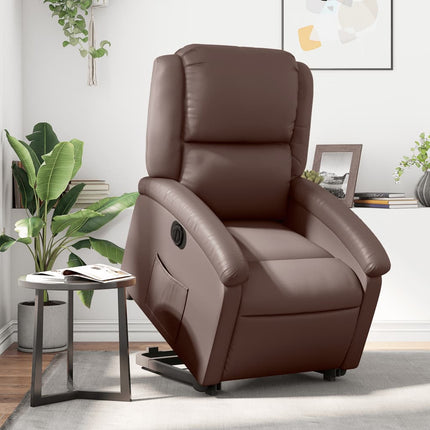 Reclinerfåtölj med uppresningshjälp brun konstläder