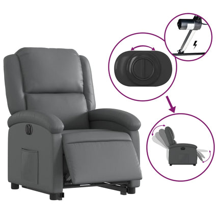 Reclinerfåtölj med uppresningshjälp grå konstläder
