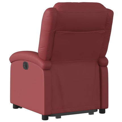 Reclinerfåtölj med uppresningshjälp vinröd konstläder