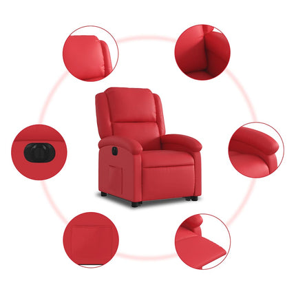 Reclinerfåtölj med uppresningshjälp röd konstläder