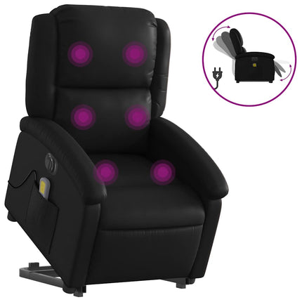 Massagefåtölj med uppresningshjälp svart konstläder