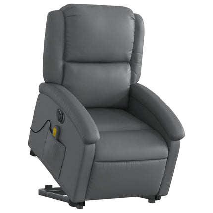 Massagefåtölj med uppresningshjälp grå konstläder