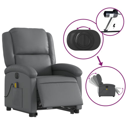 Massagefåtölj med uppresningshjälp grå konstläder