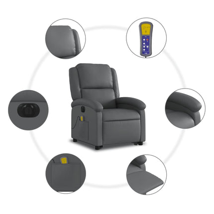 Massagefåtölj med uppresningshjälp grå konstläder