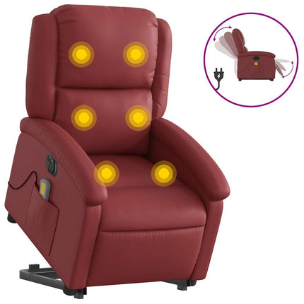 Massagefåtölj med uppresningshjälp vinröd konstläder