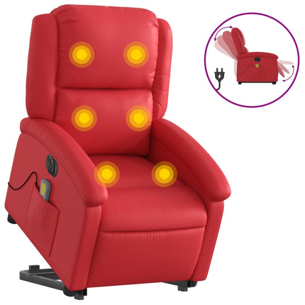 Massagefåtölj med uppresningshjälp röd konstläder