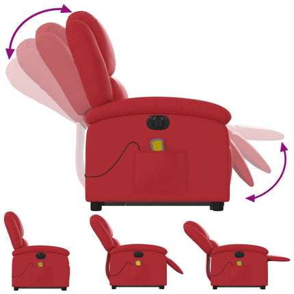 Massagefåtölj med uppresningshjälp röd konstläder
