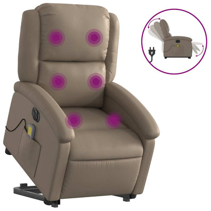 Massagefåtölj med uppresningshjälp cappuccino konstläder