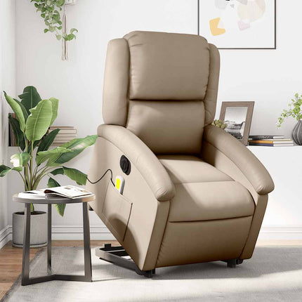 Massagefåtölj med uppresningshjälp cappuccino konstläder