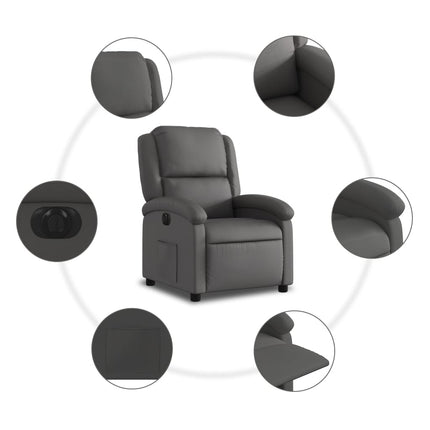 Elektrisk reclinerfåtölj grå äkta läder