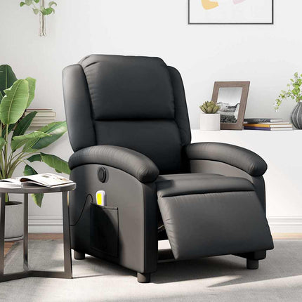 Elektrisk massagefåtölj svart äkta läder