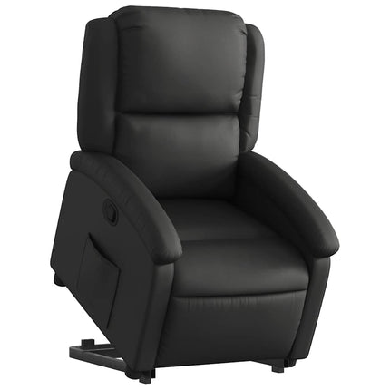 Reclinerfåtölj med uppresningshjälp svart äkta läder