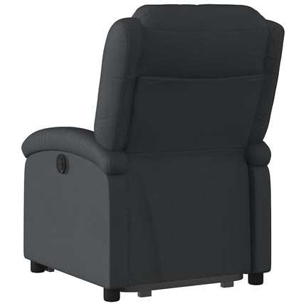 Reclinerfåtölj med uppresningshjälp svart äkta läder