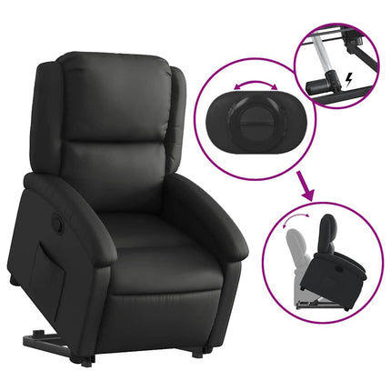 Reclinerfåtölj med uppresningshjälp svart äkta läder
