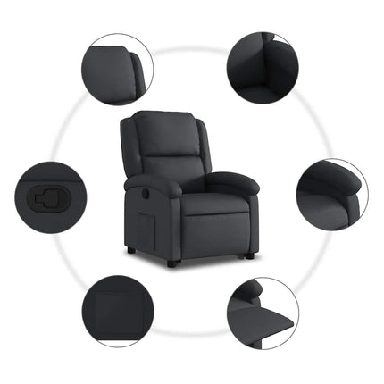Reclinerfåtölj med uppresningshjälp svart äkta läder