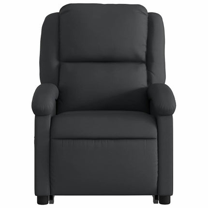 Reclinerfåtölj med uppresningshjälp svart äkta läder