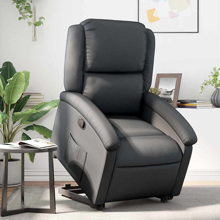 Reclinerfåtölj med uppresningshjälp svart äkta läder