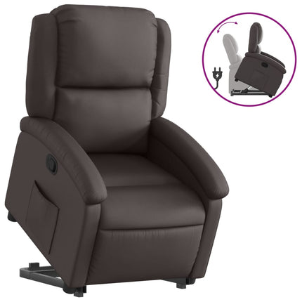 Reclinerfåtölj med uppresningshjälp mörkbrun äkta läder