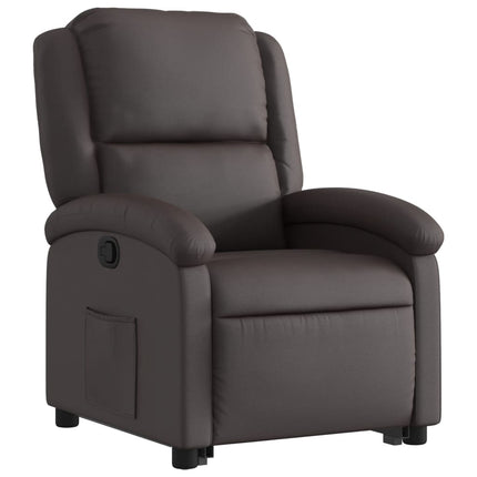 Reclinerfåtölj med uppresningshjälp mörkbrun äkta läder