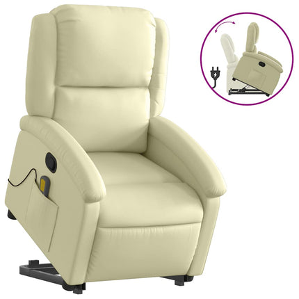 Reclinerfåtölj med uppresningshjälp gräddvit äkta läder