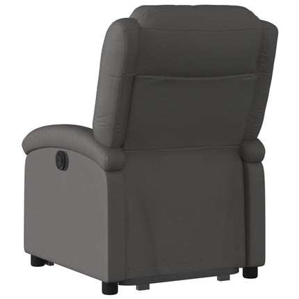Reclinerfåtölj med uppresningshjälp grå äkta läder