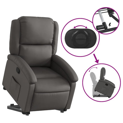 Reclinerfåtölj med uppresningshjälp grå äkta läder