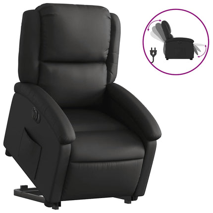 Reclinerfåtölj med uppresningshjälp svart äkta läder
