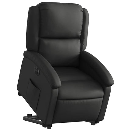 Reclinerfåtölj med uppresningshjälp svart äkta läder