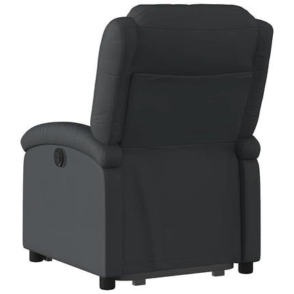 Reclinerfåtölj med uppresningshjälp svart äkta läder