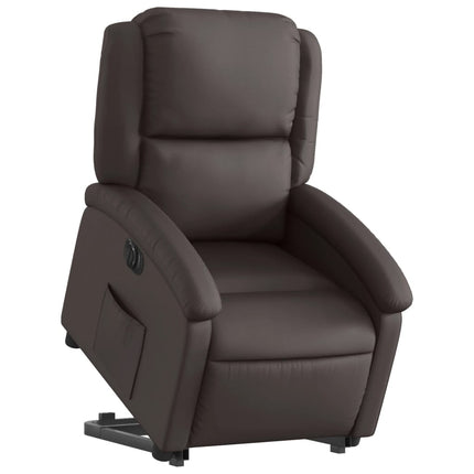 Reclinerfåtölj med uppresningshjälp mörkbrun äkta läder