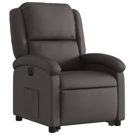 Reclinerfåtölj med uppresningshjälp mörkbrun äkta läder
