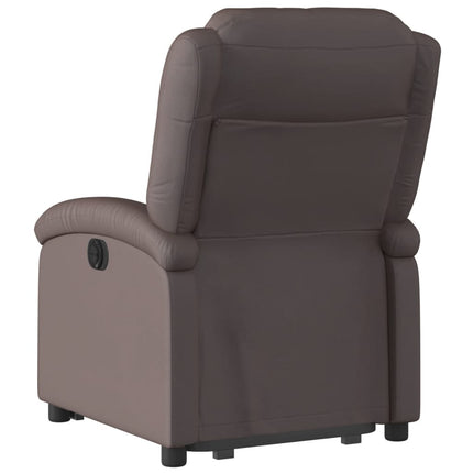 Reclinerfåtölj med uppresningshjälp mörkbrun äkta läder
