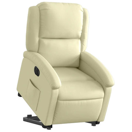 Reclinerfåtölj med uppresningshjälp gräddvit äkta läder